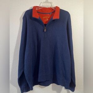 Orvis Men's Blue and orange 1/4 zip pullover Sweater XL